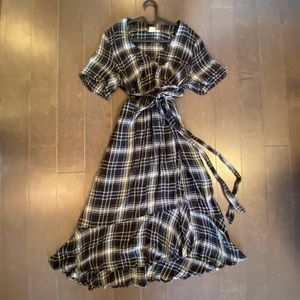 Plaid Maternity Midi Wrap Dress